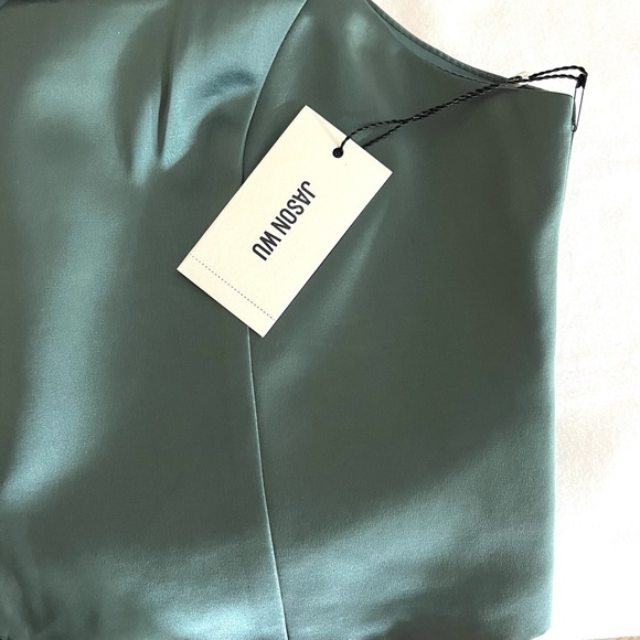 NWT Jason Wu Sage Green Satin 4 Button Cropped Sexy Plunge Fitted Vest Size L - Picture 11 of 15